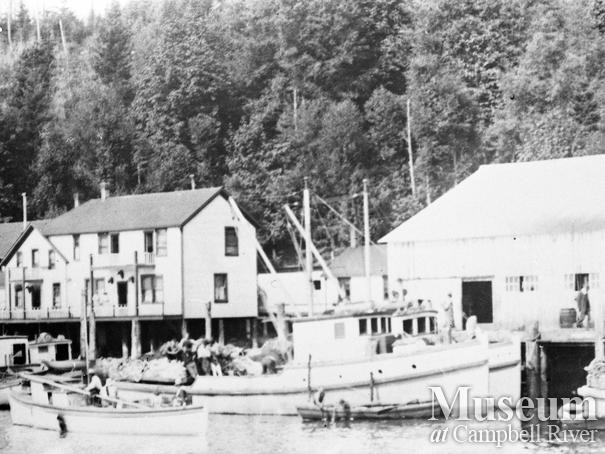 Commercial fishing boats tied up in front of Quathiaski Cannery, Quadra Island