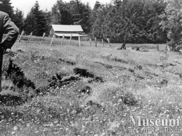 Read Island resident surveying damage from the 1946 earthquake