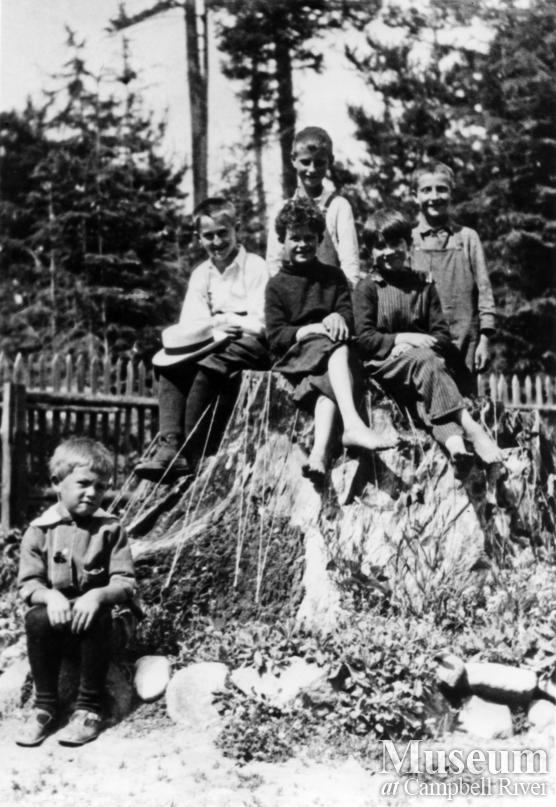 Group of school children at the Mansons Landing school on Cortes Island