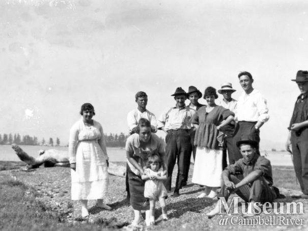 Group at the beach at Drew Harbour, Quadra Island