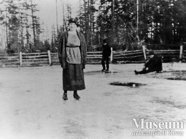 Helen (Joyce) Andrews skating on Quadra Island