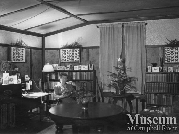 Agnes Twidle in her home, Granite Bay, Quadra Island