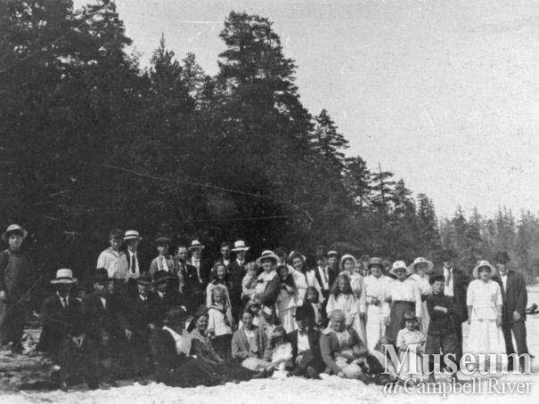 Cortes Island settlers at May 24th picnic at Hague Lake