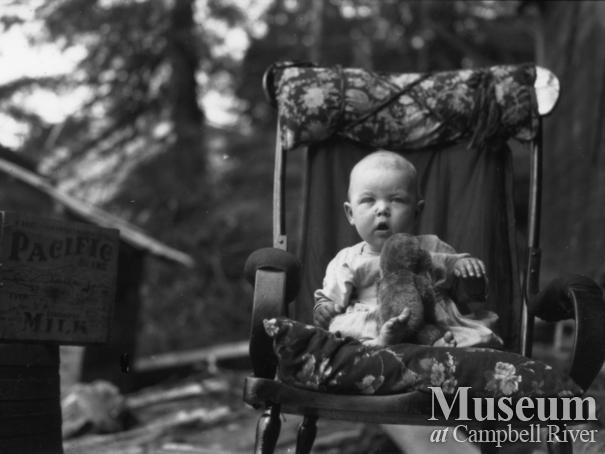 Marion Schnarr at the Schnarr homestead at Bute Inlet