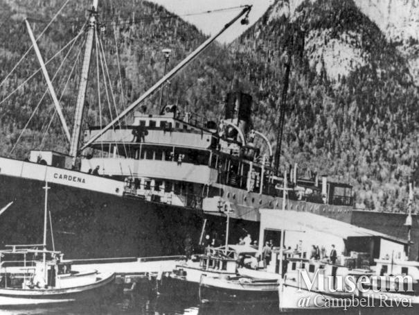 Union Steamship "Cardena" tied up at the dock at Stuart Island