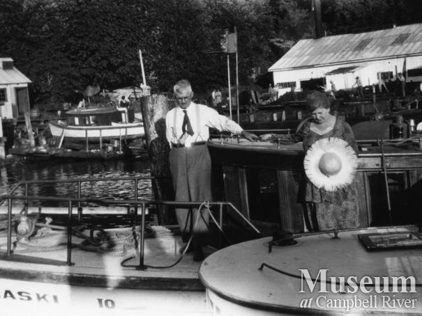 W.E. Anderson and his wife Margaret on board the "Quathiaski 10"