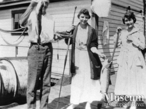 Mae Anderson with catch of salmon at Quathiaski Cove