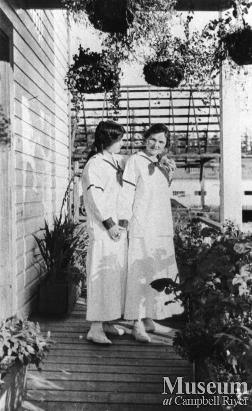 Velma and Mae Anderson on verandah of their home at Quathiaski Cove
