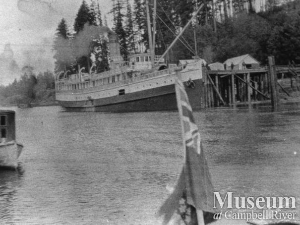 Union Steamship Co. boat the “Cheakamus” docked at wharf in Quathiaski Cove