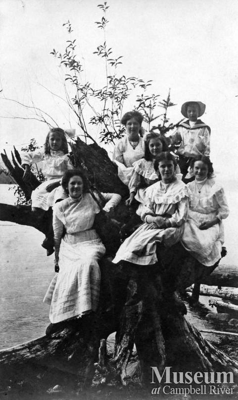 Quadra Island ladies and children on beach at Heriot Bay