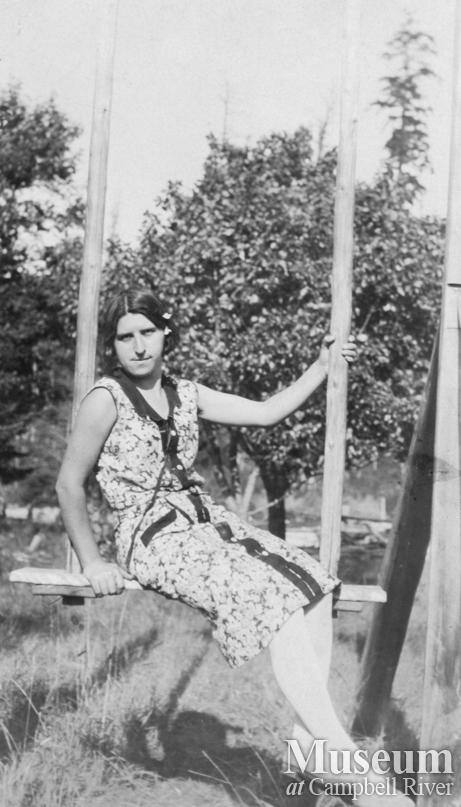 Karen Hansen on swing at Port Neville, B.C.
